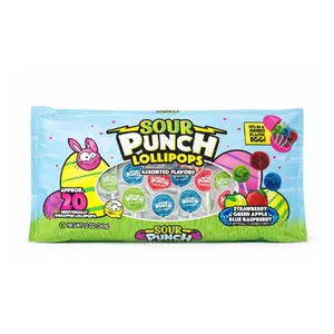 Sour Punch Assorted Flavors Easter Lollipops - 12 oz Easter Bag (Pack of 1) - (Strawberry, Blue Raspberry, Green Apple) - 20 Individually Wrapped Lollipops - Sour Candy Bag for Easter Eggs, Baskets, & Parties