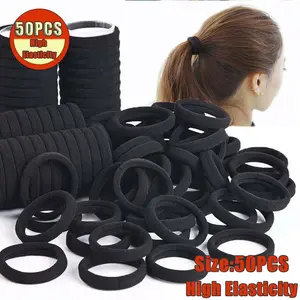 50pcs Seamless Black Hair Ties For Women, Durable & Stretchy Elastic Hair Ties, Hair Scrunchies Ponytail Holders Soft Cotton Hair Ties Women's Elastic Hair Scrunchies Set Hair Ties Pack High Elasticity Hair Ties for Sports simple hair accessory