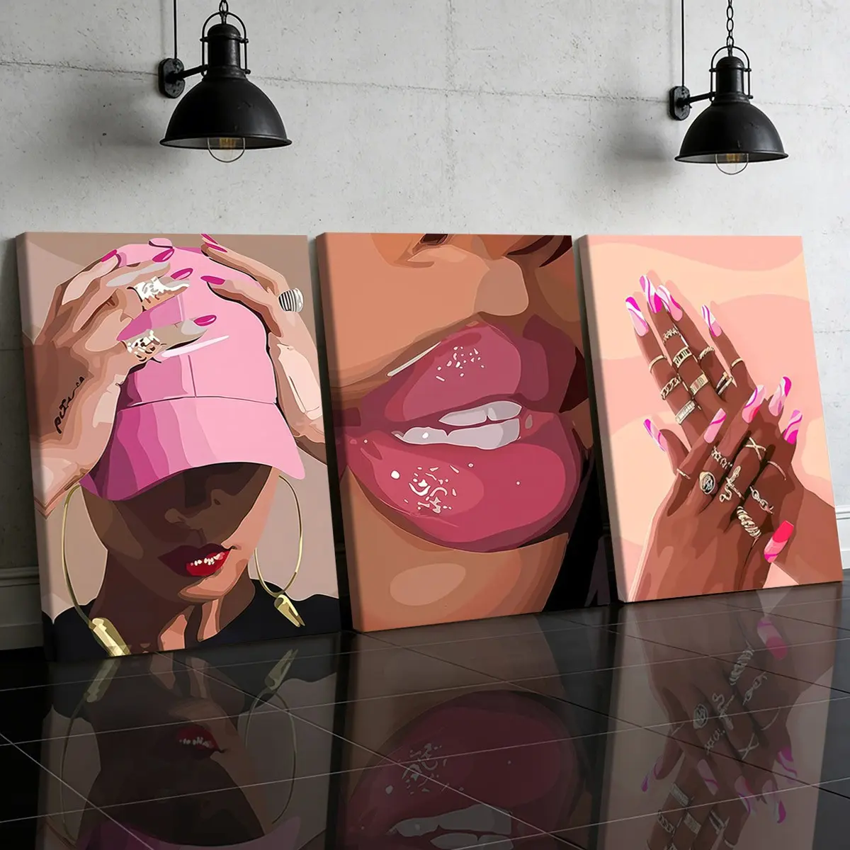 3-Pack Wood Frame Canvas Posters, Modern Abstract Design, Abstract Pattern Print, Modern African Women Art, Artistic Decorative Artwork Waterproof Wall Decor, Fashion Bedroom & Living Room Decoration, Decoration Items
