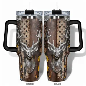 1pc Stainless Steel Cup 40oz/30oz/22oz/20oz/14oz Water Bottle, Stainless Steel Tumbler, Funny Dad Tumbler, Funny Design With Silver Deer Camo Double-layer insulation Leakproof Large Capacity, Needed for Gym, Hiking, Travel Ideal Birthday Christmas Gift Ha