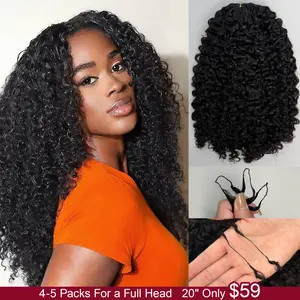 【20 Inch Only $59】VIPbeauty Curly Crochet Human Hair 60g Knotless Pre-Separated Feather Burmese Curly Human Crochet Hair 3C4A Lightweight Reusable Remy Hair Extensions for Women Natural Black Color