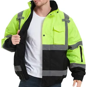 ProtectX Hi Vis Safety Jacket, High Visibility Waterproof Reflective Winter Construction Bomber Jacket for Men With Multi Pockets Menswear Clothing Workwear