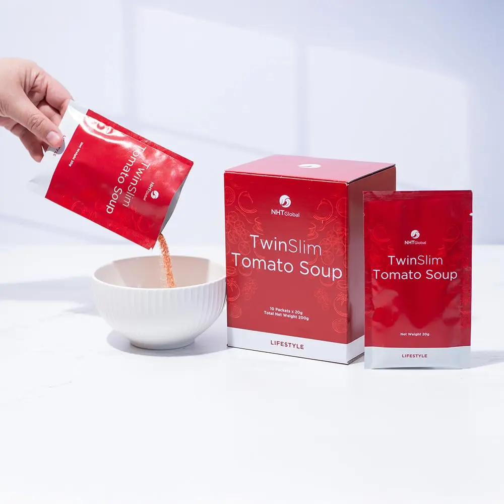 TwinSlim Tomato Soup, 10 Packets, with prebiotics and fiber | A delicious and satisfying Tomato Soup powder with fiber and minerals