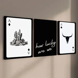 3-Piece Wood Frame Canvas Art Set, Western Poker Lucky Poster, Modern Home Decor, Waterproof Wall Art, High-Definition Printing, Home Decor Accessory, Wooden Wall Art, Art Wall Decoration, Artwork