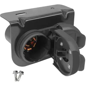 Premium 7 and 4 Pin Trailer Connector, 7 Blade Round Trailer Socket and 4 Way Flat Adapter with Bracket, Truck Plug For Towing Pickup,SUV,RV,Camper Hitch Wiring Harness Replacement