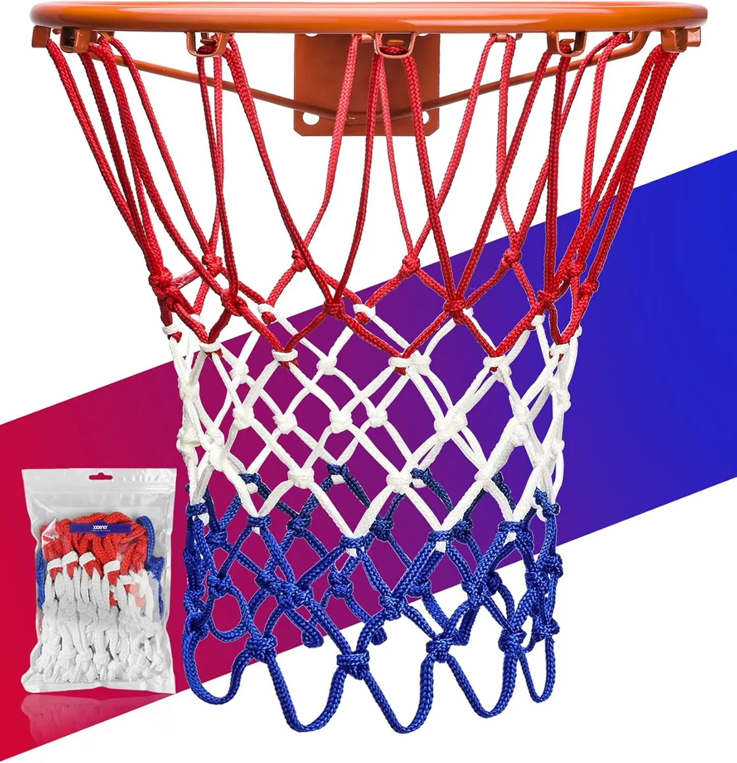 Basketball Net Replacement Heavy Duty, 2023 Professional -Court Quality [6.88Ounce], Fits Outdoor Indoor Standard Rim,  Weather Anti Whip -12 Loops (Red White Blue)