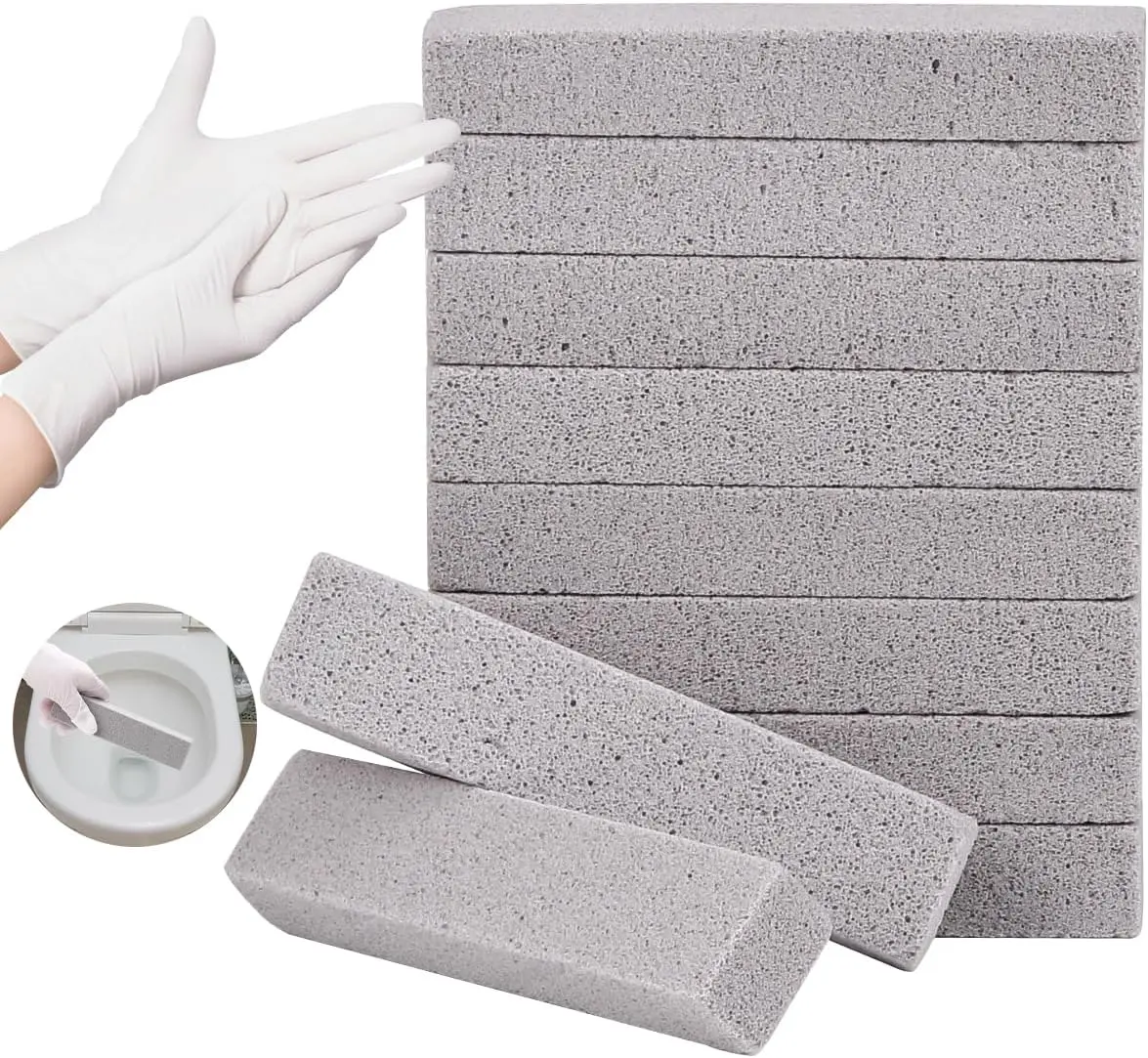 10 Pack Pumice Stone for Toilet Bowl Cleaning, Powerfully Pumice Stick for Cleaning Hard Water Rings, Calcium Buildup, Rust, Pumice Bar for Toilets, Bathtubs, Grills, Swimming Pools, Sinks