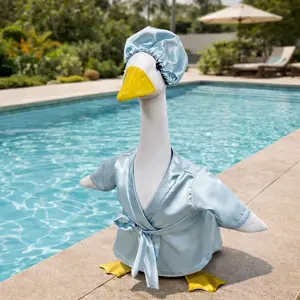 Robe Goose Outfits Porch Goose Bathrobe Outfit Spa Fits 23'' Geese Decorative Statue for Yard Lawn Patio Garden Decor