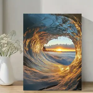 1 Piece Framed Wall Art - Australian Ocean Waves Sunset Seascape Pattern, Ocean Inspired Design, Vibrant Recycled Wood Frame, Ready-to-Hang Living Room Bedroom Office Decoration, 2D Flat Ocean Theme Art Painting