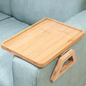 Couch Arm Tray,Bamboo Folding Sofa Tray,Sofa Armrest Trays Clip-On Couch Desk for Drinks,Snacks,Phone,Remote Control（Natural）
