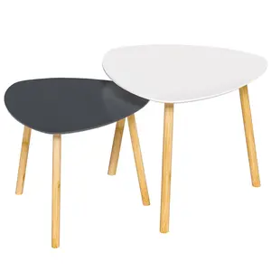 360 stand 22 in. Natural 3-Leg Nested Tables Set of 2, Gray & White - Modern Nesting Sets Indoor Furniture Tables, Three Legs