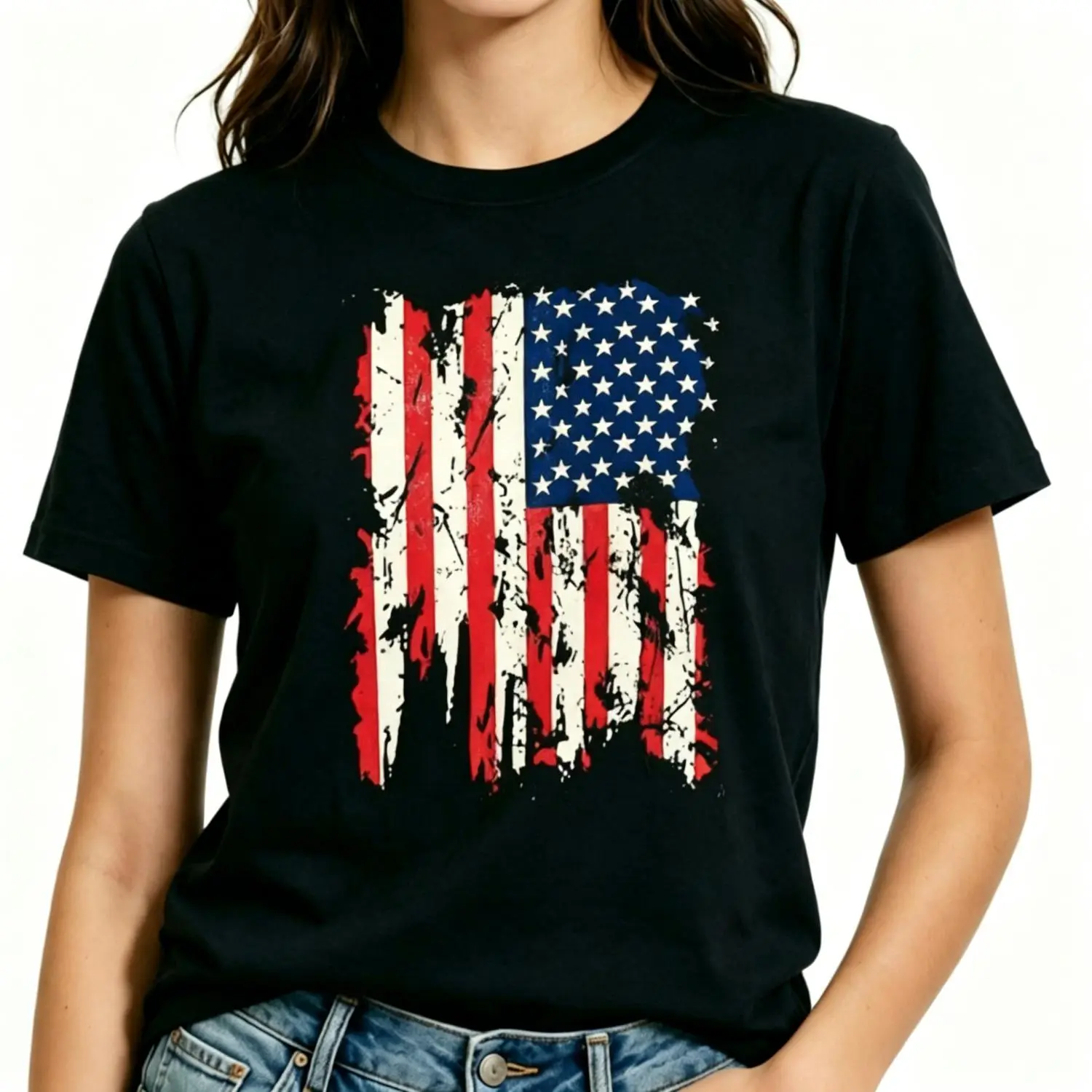 USA Cotton T-shirt Women Men American Flag Patriotic Casual Short Sleeve 4th of July Top