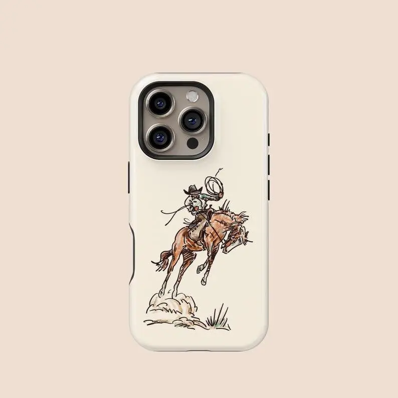 Glossy Pink Striped Plastic Polycarbonate Cowboy Rodeo Cellphone Case - Western Country Aesthetic, Flexible AirTough Rubber Casing, Shockproof, Multi-Model for iPhone 11,12,13,14,15,16,17 Pro/ProMax/Plus, Durable Devices Accessory, Resistance