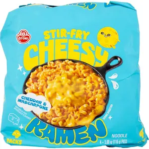 Ottogi Creamy Cheese Korean Instant Noodles - Cheesy Stir Fry Ramen 4-Pack with 2 Flavors (Cheddar & Mascarpone, Spicy Chili & Cheddar) 15.5-16.9 Oz Pantry Food, Creamy Cheese Noodles