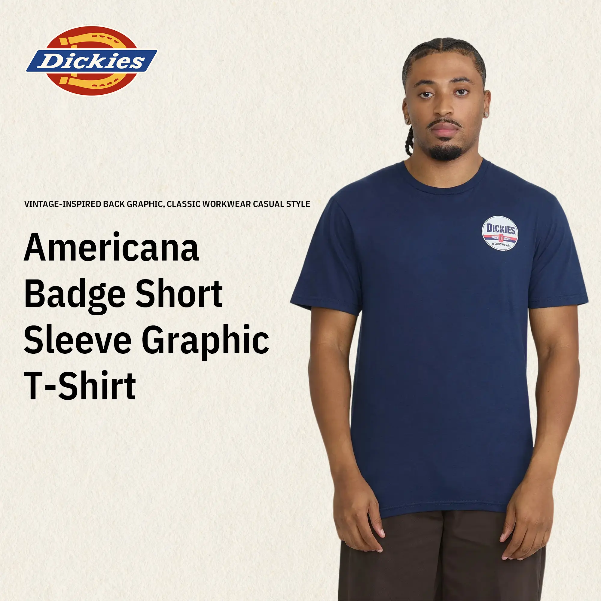 Dickies Americana Badge Short Sleeve Graphic T-Shirt, 100% Cotton, Vintage Badge Logo, Graphic Print, Comfortable Fit, Workwear Casual Style