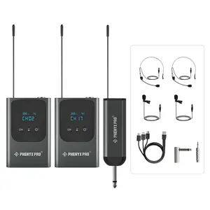 Phenyx Pro Dual Digital Wireless Microphone System, Portable Mini Receiver, 2x15 UHF Frequencies, 2 Bodypack Transmitters, Headset/Lapel Microphone for Singing, Karaoke (PDP-2-2B)