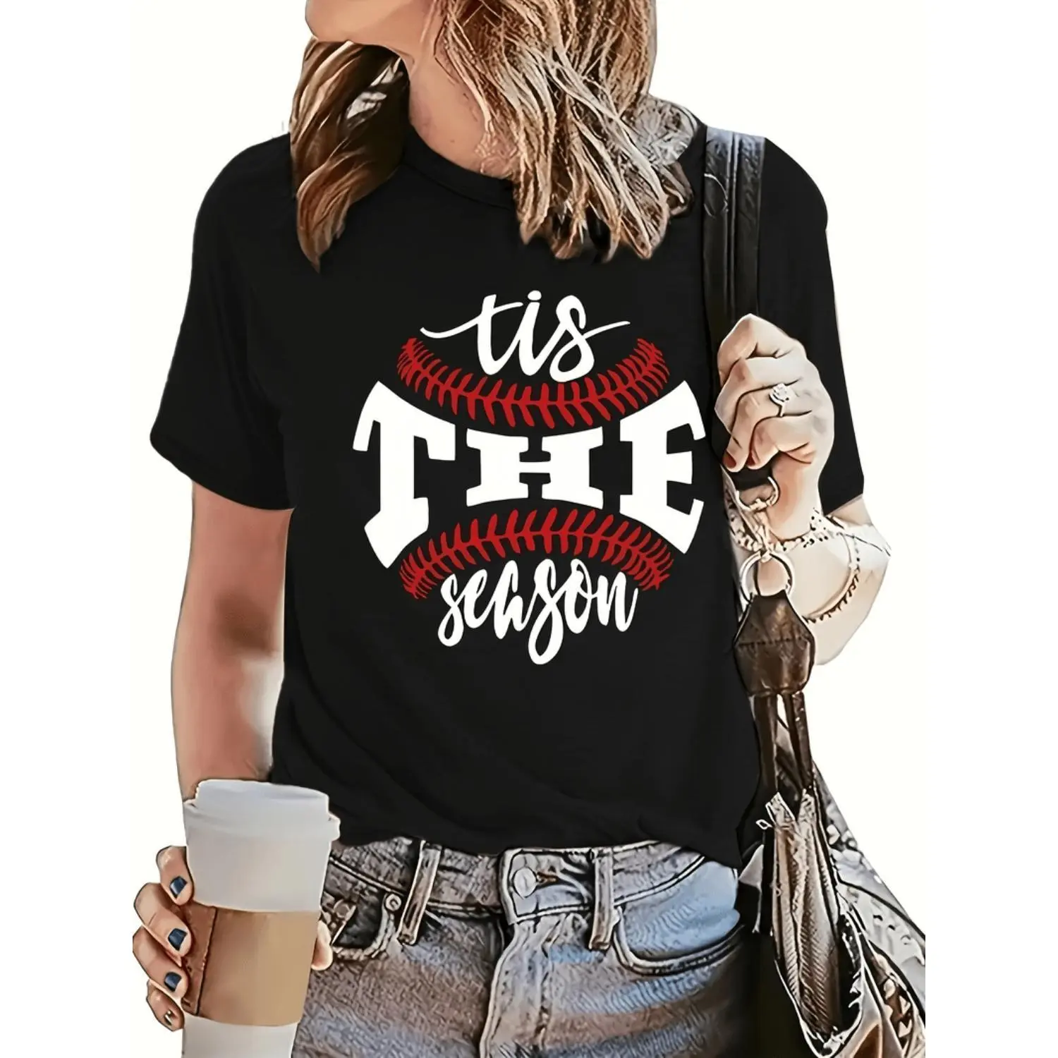 Women's Plus Size T-Shirt, Casual Baseball Mom Graphic Top in Soft American Cotton, Fitted with Short Sleeves, Tshirt, Shortsleeve, Casual Fit, Breathable Fabric, Graphic Front