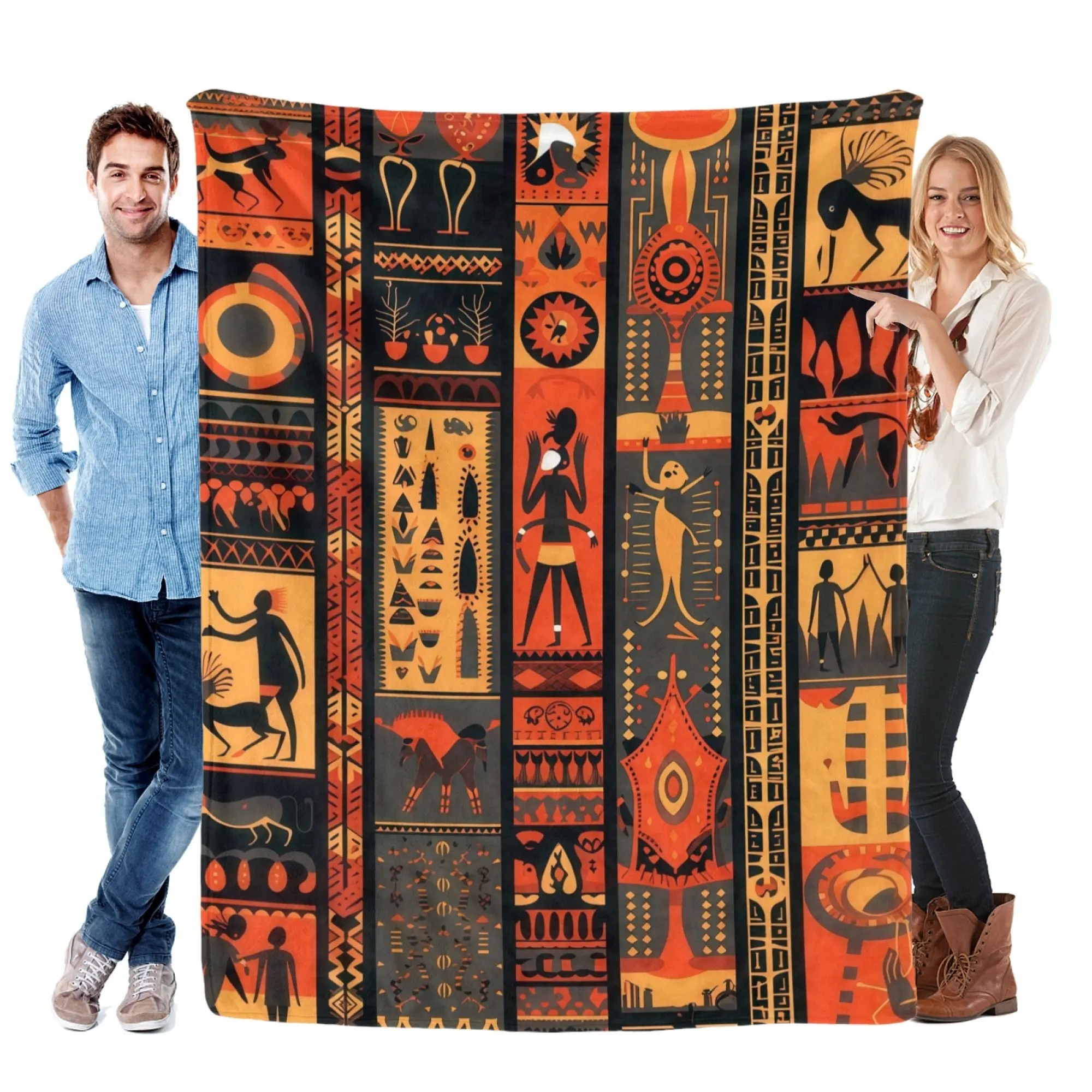 30 x 40 Inches Retro African Tribal Cave Art Ethnic Flannel Plush Blanket Throw, Ultra Soft Warm Indigenous Throws, Cozy Home Decor for Couch, Ideal Gift for Cultural Art Fans, African Throws