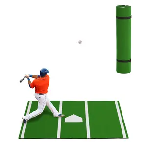 Professional Baseball Batting Mat with Home Plate & Batter's Box, 6x4/12x6FT Portable Softball Hitting Mat for Garage & Backyard Training, 16mm Thick Non-Slip Turf Mat for Swing Practice, High School & Little League Approved, Green/Red