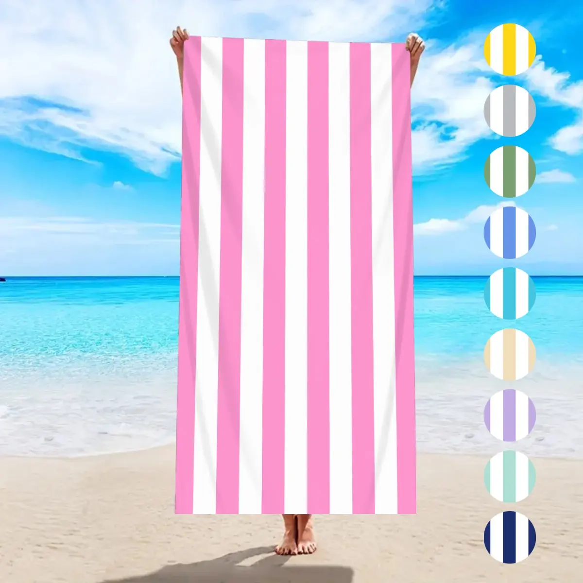 1pc colored striped beach towel, ultra-fine fiber soft and comfortable quick drying absorbent beach towel, Striped Pattern Towel, suitable for outdoor sports, swimming, yoga, camping and beach vacation essential beach shawl towel, Striped Towels