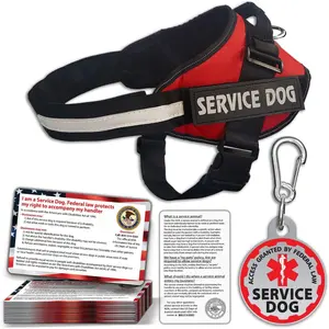 Service Dog Vest + ID Tag + 50 ADA Information Cards - Service Dog Harness in Sizes X Small XX Large, Metal Dog Tag has Durable Clip, Service Animal Information Cards are 2-Sided. ESA Accessory Set