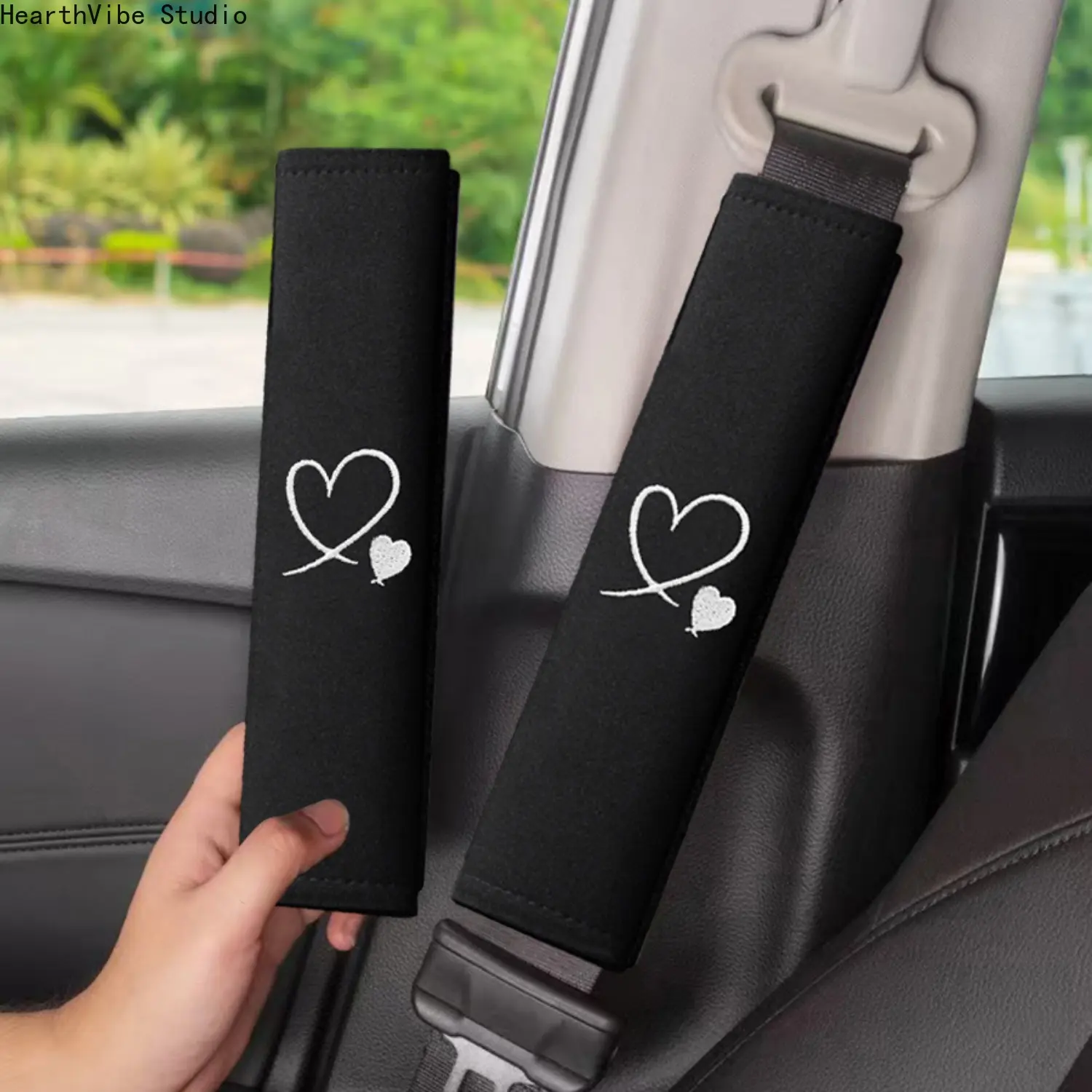 Embroidered Car Seatbelt Shoulder Pads - Soft Protective Car Interior Accessory, Extended Anti-Pinch Design, Fits Most Vehicles, Ideal for Camping & Hiking Long-Distance Travel, Vehicle Accessories, Auto Accessories