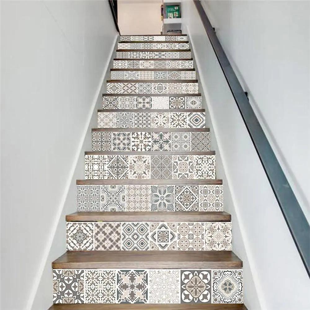 Geometric Pattern Stair Sticker Set, Waterproof Removable Stair Tile Sticker, Self-adhesive Sticker for Home Decor