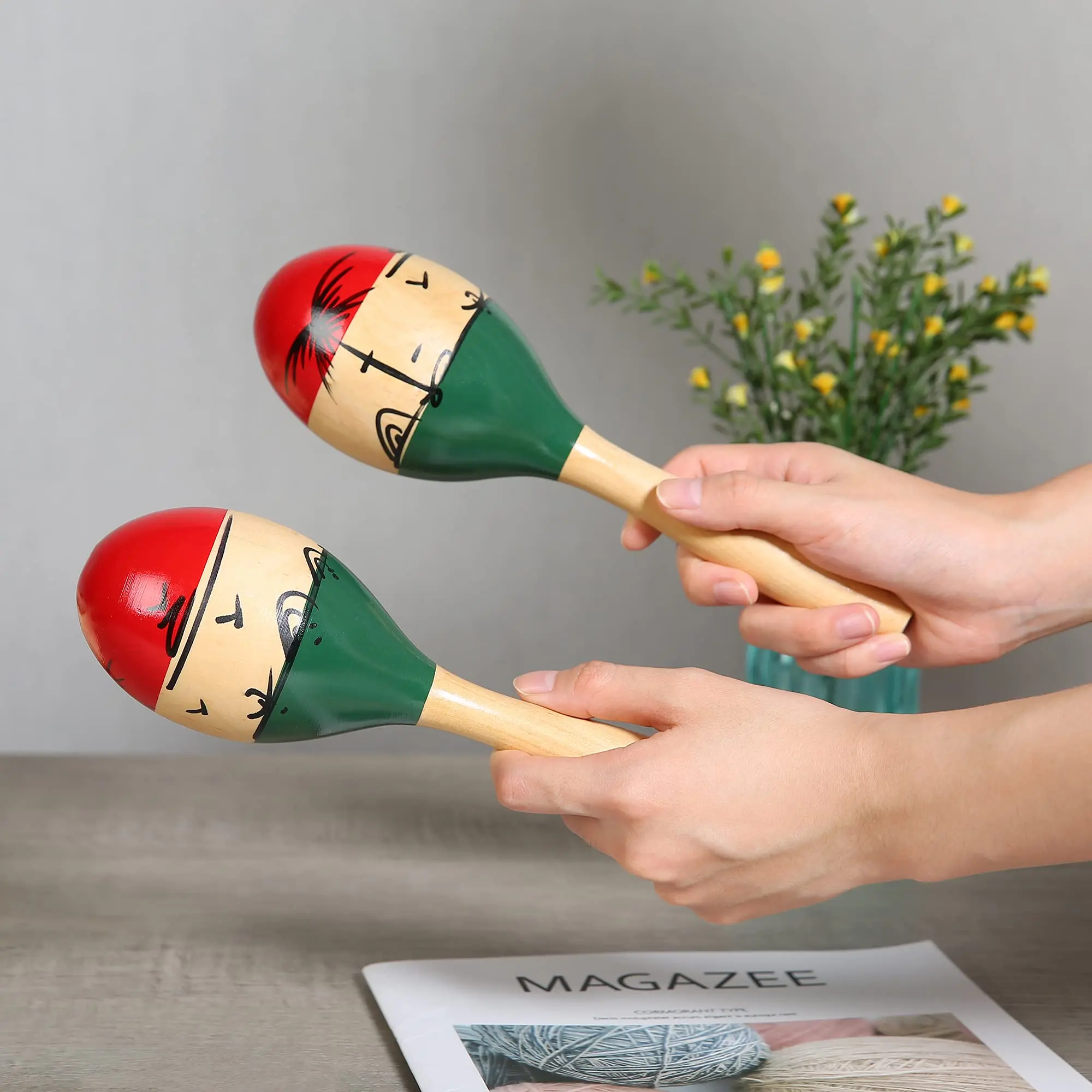 Set of 2 Coconut Shakers, Wooden Maracas, Orff Percussion Instruments, Ideal for Performance Enthusiasts, Rhythmic Sound, Mexican Music, Latin Music, Multicolored Adult Rumba Shaker, Perfect Gift, Musical Instruments, Latino Music, Vibrant, Unique