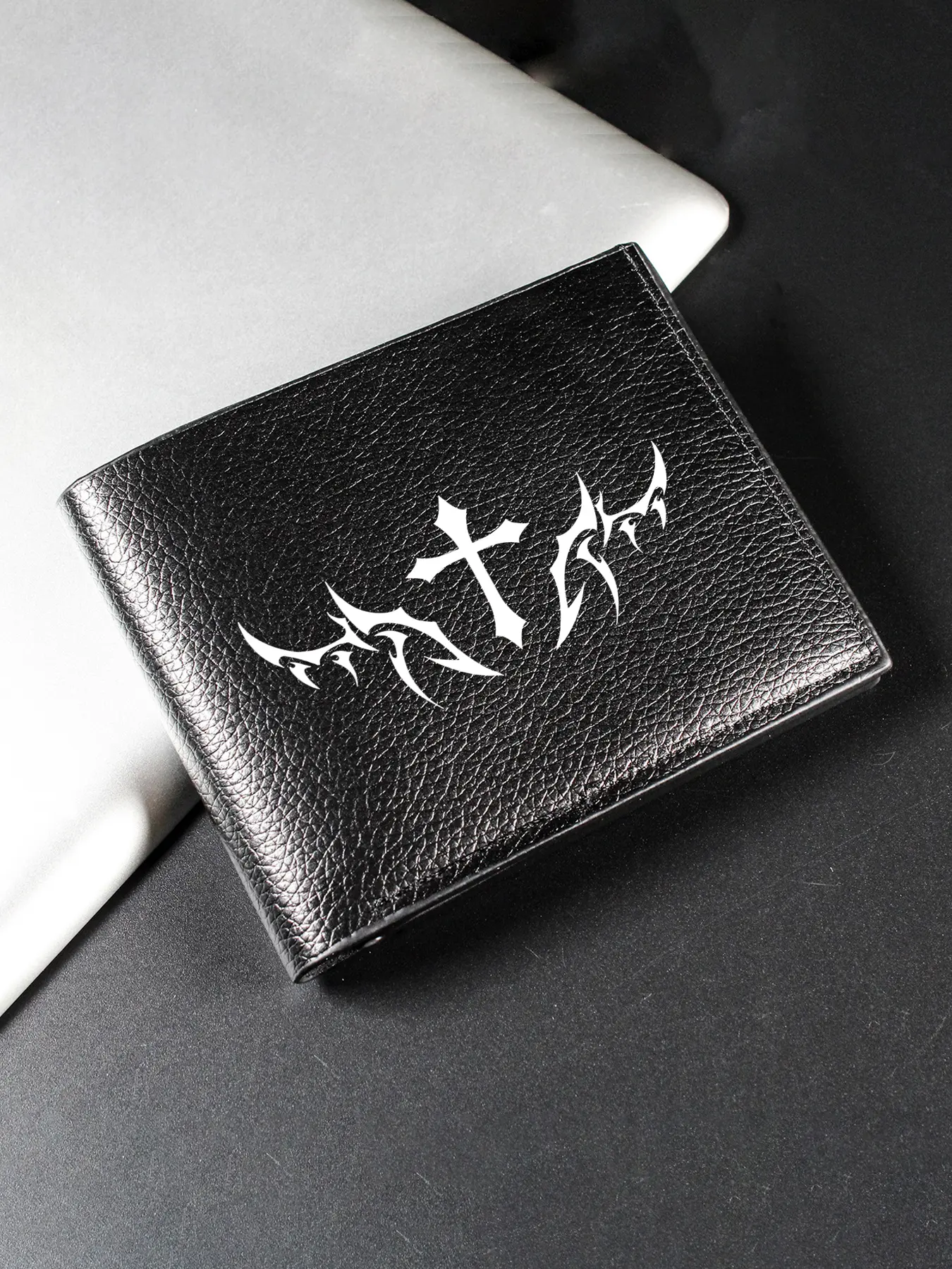 Cross-Themed Men's Wallet, Vintage Style Wallet, Metal Line Bifold Purse, Large-Capacity Card Holder with Multiple Slots. Niche Designer Wallet for Religious Believers & Subculture Enthusiasts, Ideal Premium Gift Choice, Bifold Wallets.