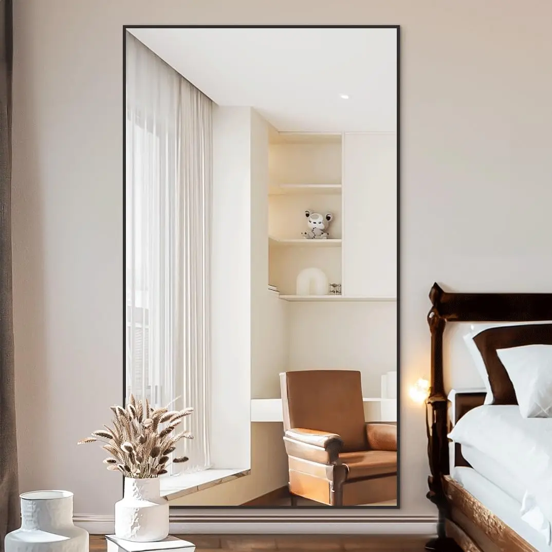 71"x26" Shatterproof Nano Glass Full Length Interior Mirror - Black Aluminum Frame, Safety Design, Free Standing-Hanging-Leaning, Decorative Vanity Mirror for Entryway Walls, Modern Indoor Furniture