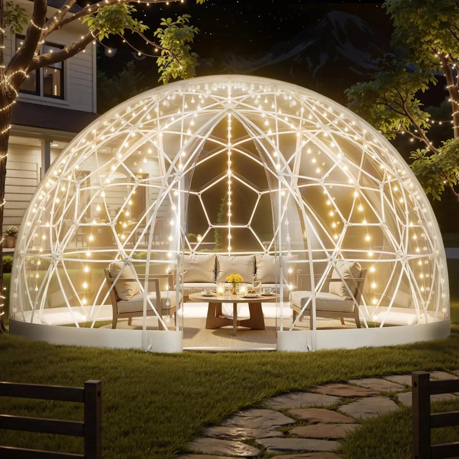 VEVOR Garden Dome Igloo, 15 x 9.5 ft Outdoor Clear Bubble Tent for 10-14 Person, Weatherproof Geodesic Dome Greenhouse with Window, PVC Igloo Tent for Backyard Patios Camping Party Wedding