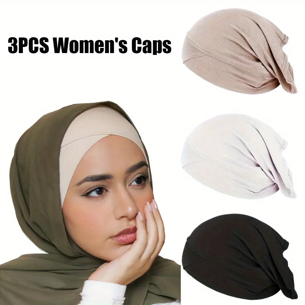 3 Pack Hijab Inner Cap for Women & Teen Girls, Breathable Cotton Knitted Underscarf, Solid Color Cross Front for Modesty & Praying, Clothing, Women's Clothes, Elasticity, 3Pcs, Easy To Take On/Off, Classic Tube Cap, Solid Hues, All Seasons, Communions, Un
