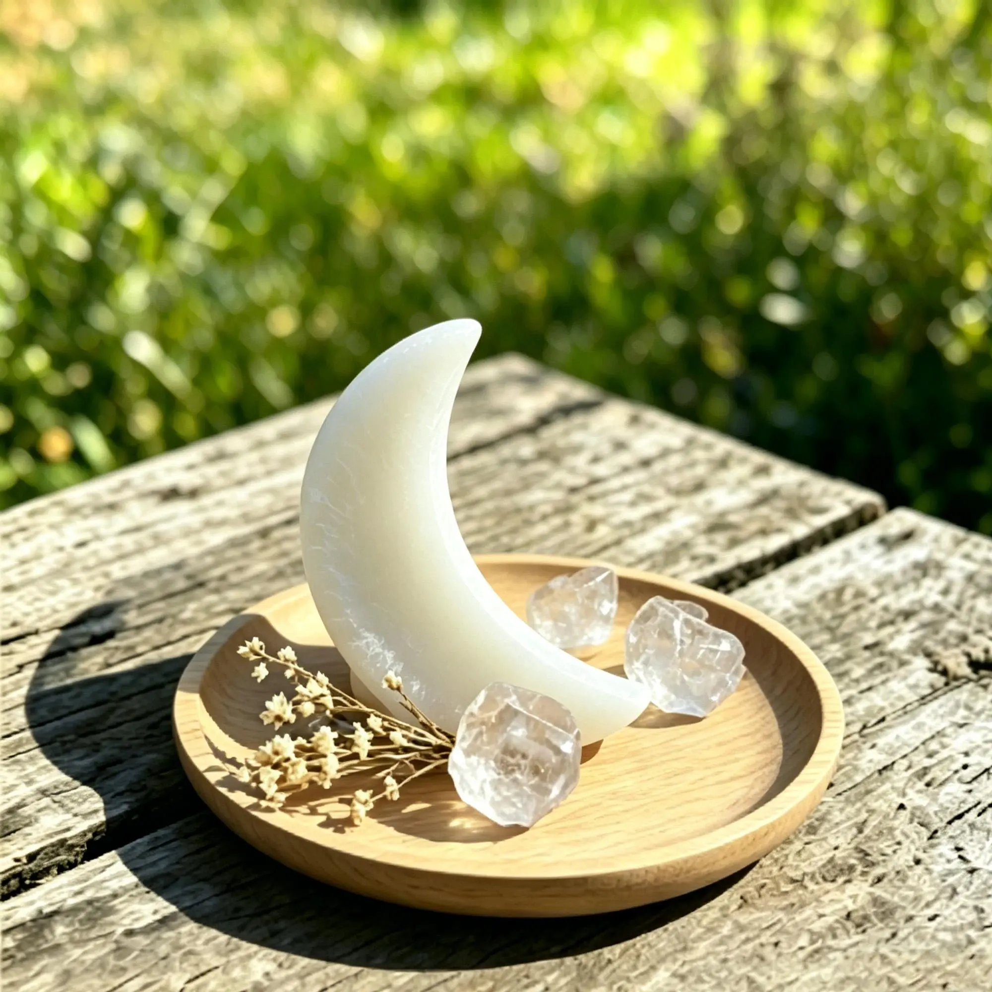 9-10cm Gypsum Selenite Mini Moon Decor - Cute 3 in 1 Non-Natural Crystal Decor, Crystal Cleanser, Aromatherapy Holder, Ideal for Birthdays
