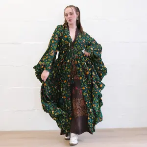 Whimsical Butterfly Duster,  Boho Witchy Flowy Kimono with Bell Sleeves, Flowy Bohemian Witchy Ruffle Sleeve Cardigan, Earthy Tone Layering Piece