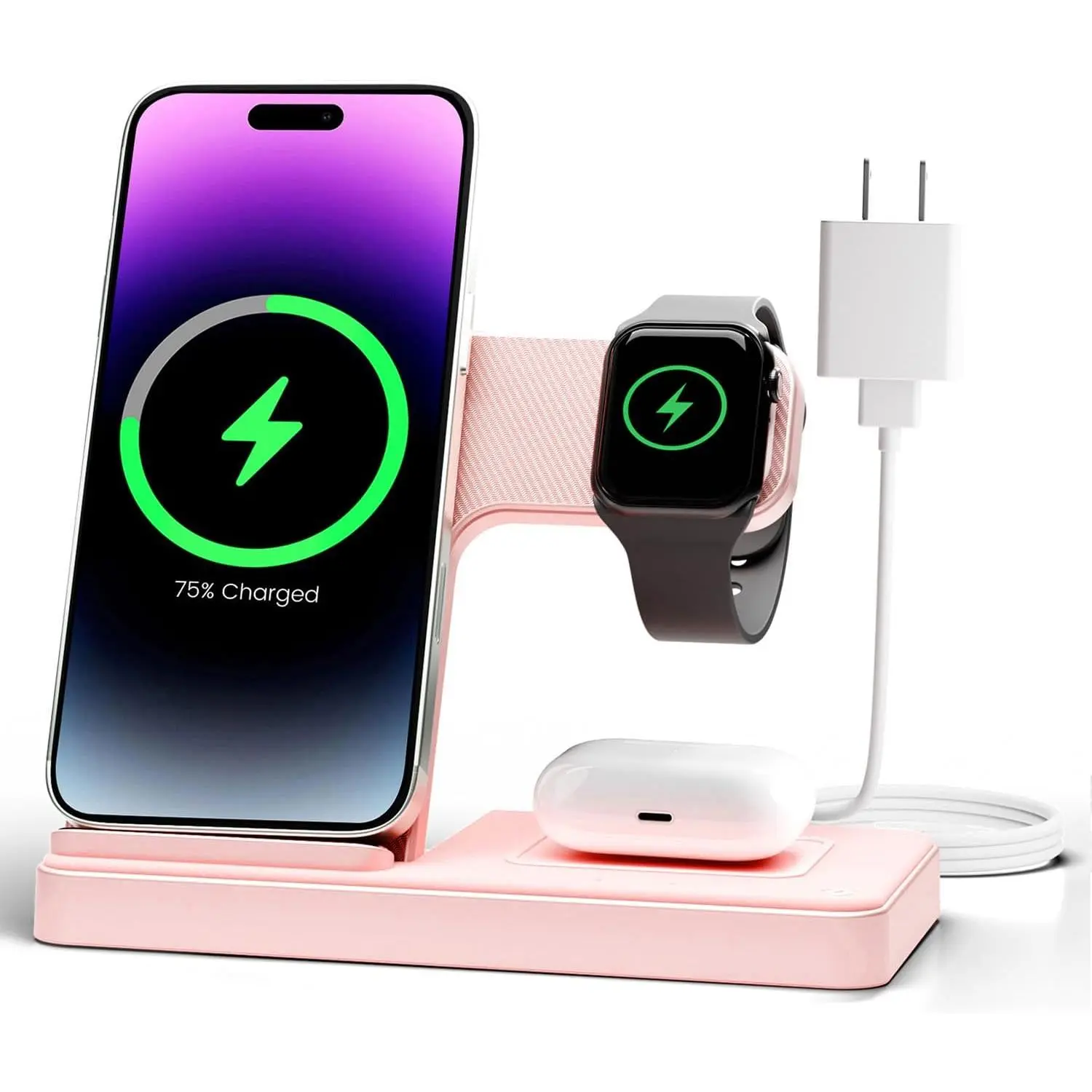 Portable 3-in-1 Wireless Charger Stand Station for Christmas, LED-Enabled Smartphone/Cellphone - iPhone 17,16e,16,15,14 Pro Max,13,12 & Watch 11,10,9