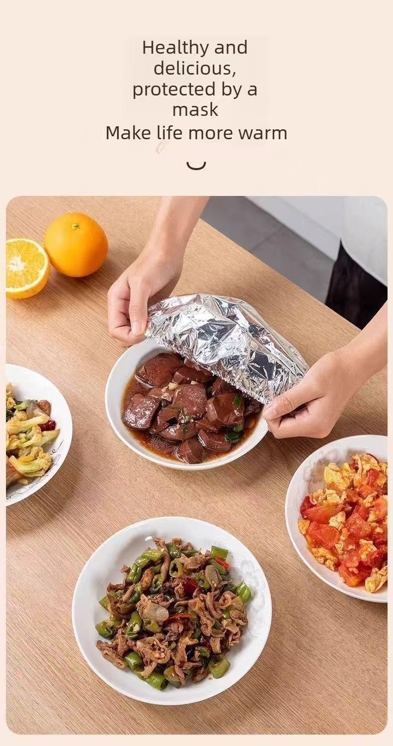 Elastic Aluminum Foil Food Covers Reusable Lids Fit Bowls Plates Keep Fresh Warm For Home Parties Picnics Meal Prep Leftovers Microwave Safe Easy Clean Replace Plastic Wrap 50Pack 100Pack 150Pack Fit 411 Inches Practical Kitchen Tool