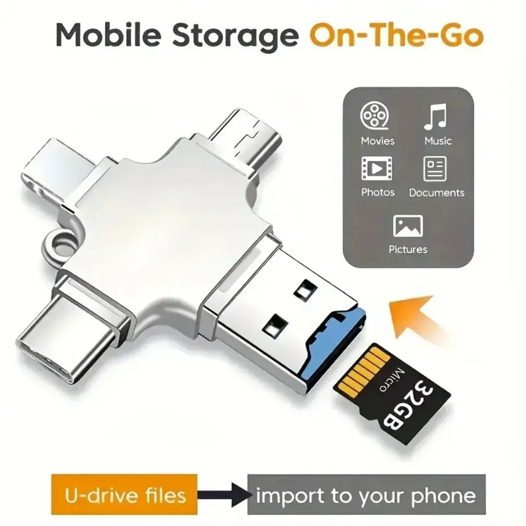 4 in 1 Memory Micro SD Card Reader for IPhone IpadAndroid MacPC Camera Type C Lighting Usb C Android Reader Portable Reader outdoorfun
