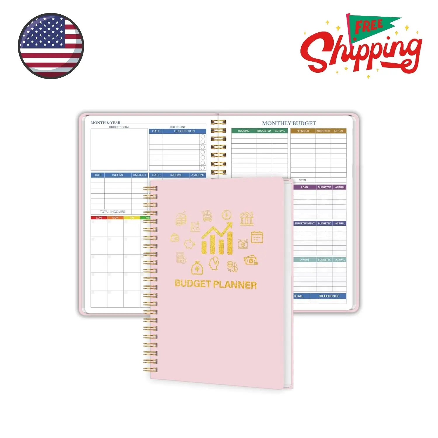 Budget Planner - Monthly Financial Planner Organizer with Expense Tracker, A5(5.8" * 8.2") Pink