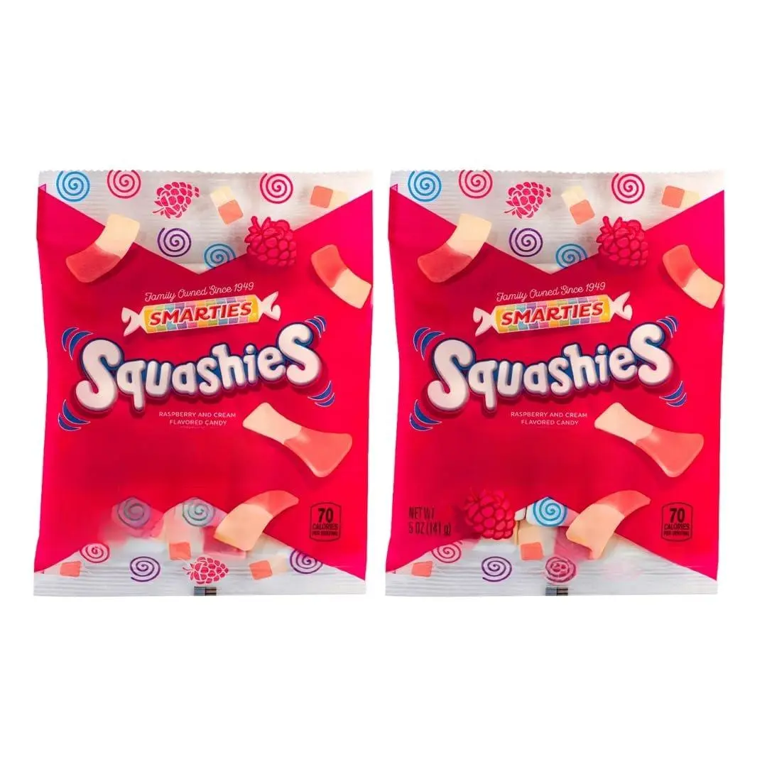 Smarties Squashies Foam Marshmallows Gummy Candies Raspberry & Cream Flavored Allergen Free Peanut Free Gluten Free Soft Chewy 5 oz Bag Pack of 2