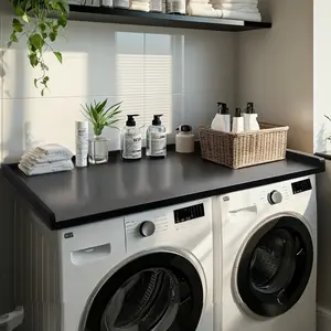 Washer Dryer Countertop, 100% Solid Wood Washer and Dryer Countertop, Clothes Folding Station Topper for Front Load Machines, Fits All Major Brands, Black