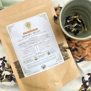 Bright Brain: Herbal Tea Blend for Increased Focus & Clarity (Caffeine-Free) Traditional Beverage for Cognition, Mental Acuity, Memory, & Uplift with Ashwagandha, Eleuthero, Gotu Kola, Lemongrass, Butterfly Pea, & Spearmint