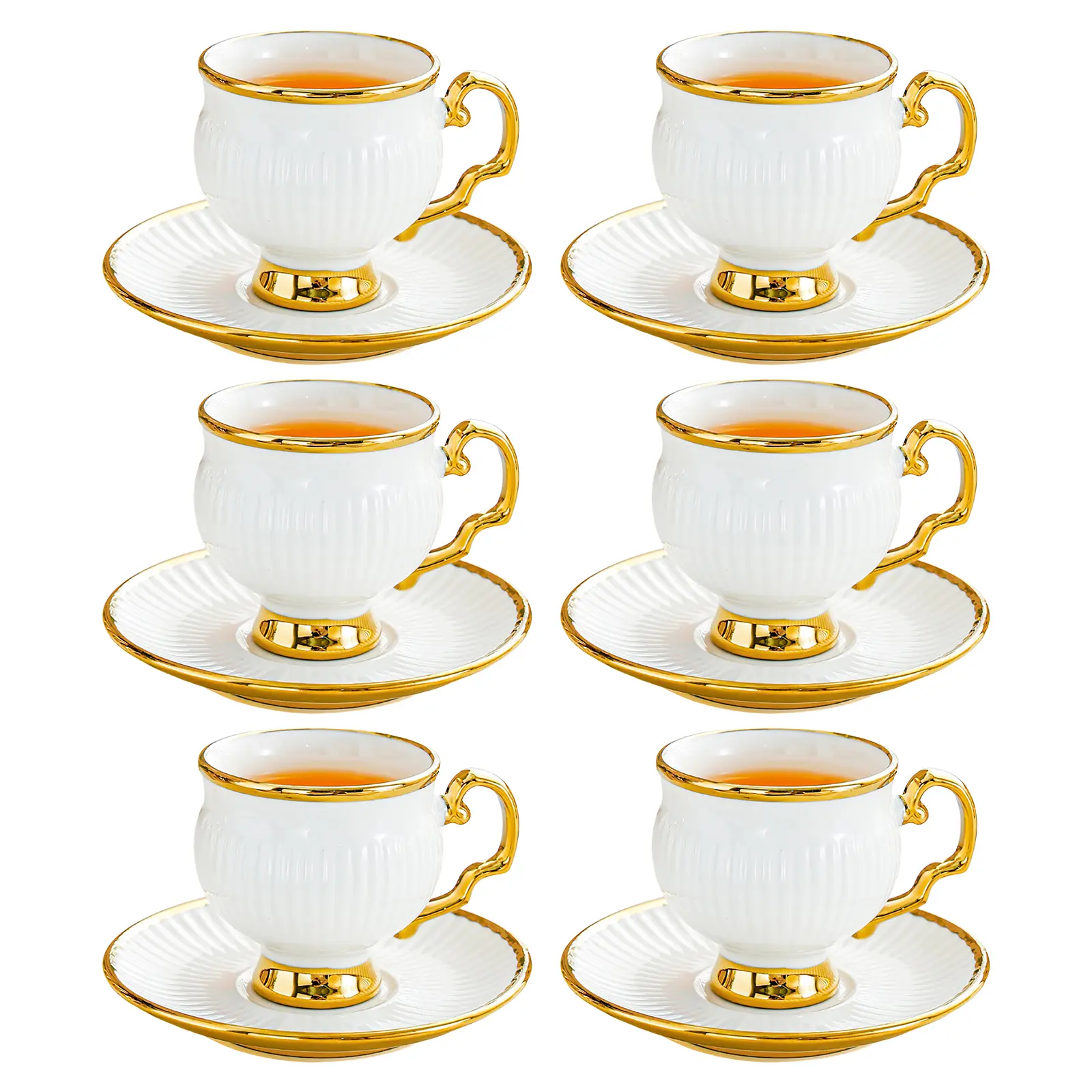 Coffee Mugs Set of 6,  100ml Ceramic Tea Cup with saucer, Espresso Cups Rose Tea Cups and Saucers, Stackable Cups, for Latte, Cappuccino, Mocha, Cocoa, Gift for Housewarming