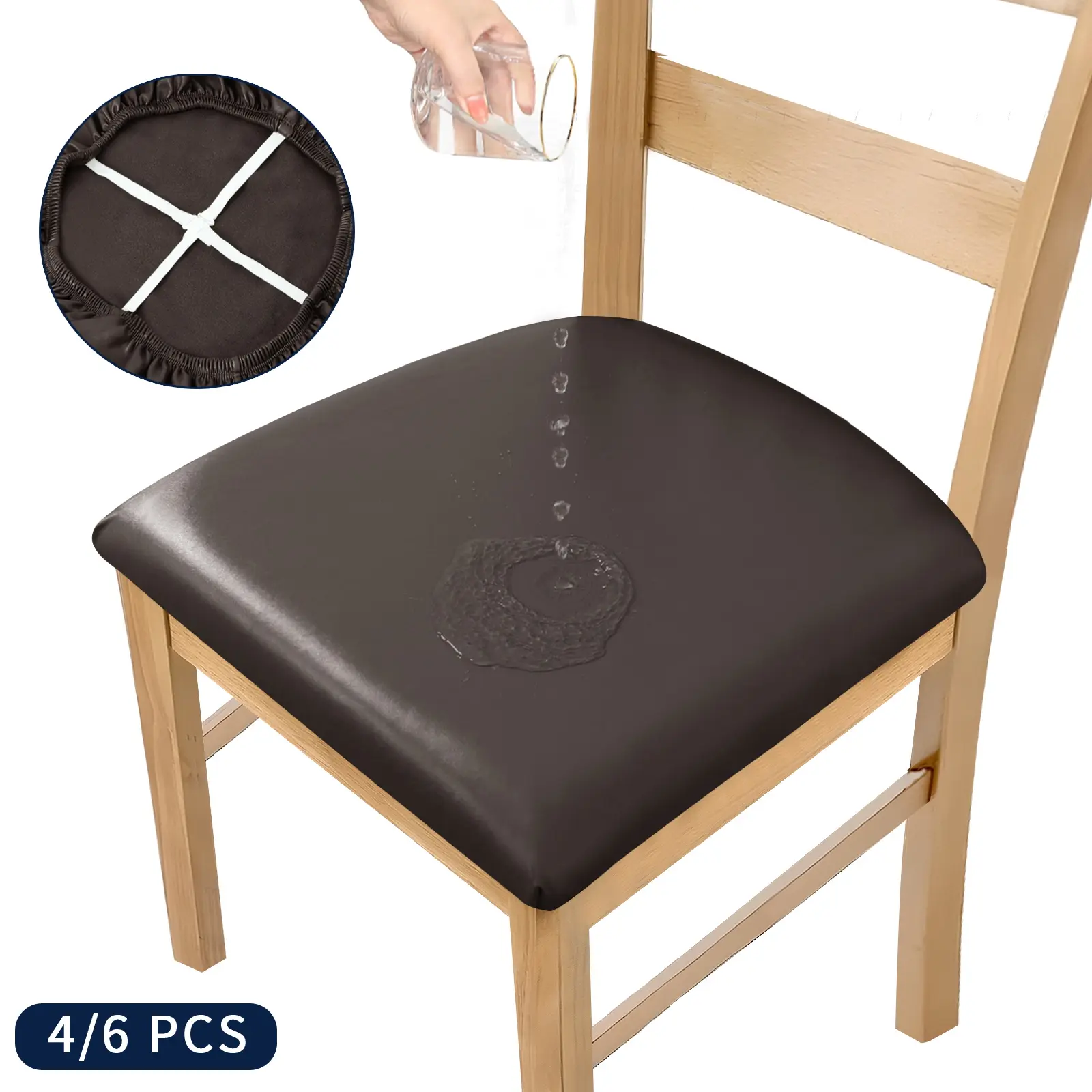 Easy-Going Removable PU Dining Chair Protectors Set (4/6 Pcs) - Stain-Resistant, Waterproof Stretch Chair Slipcovers with Ties, Washable Cushion Protectors for Dining Room, Office, Stretch Chair Slipcover