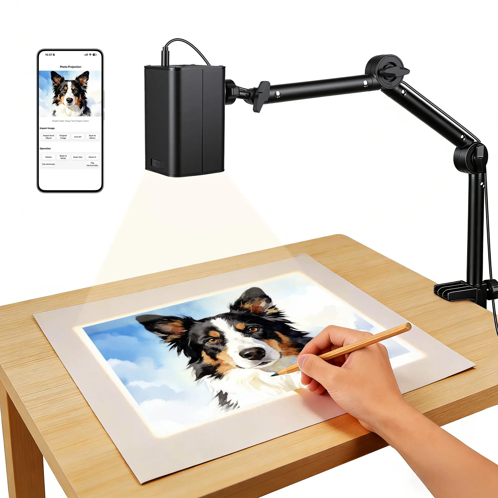 PRO Art Tracing Projector, 1280x720 HD, 3-Segment Foldable Arm, Stable Clamp, 5GHz Dual-Band WiFi, iOS/Android/Tablet Compatible, Beginner-Friendly Drawing Tool for Artists, Mural Art, Cool Christmas Gift
