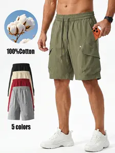 Mens Loose five Inch Cargo Shorts, Comfortable Multi Pocket Casual Trousers for Summer，Elastic Waist Multi Pockets Loose Casual Shorts for Daily Outdoor Army Green