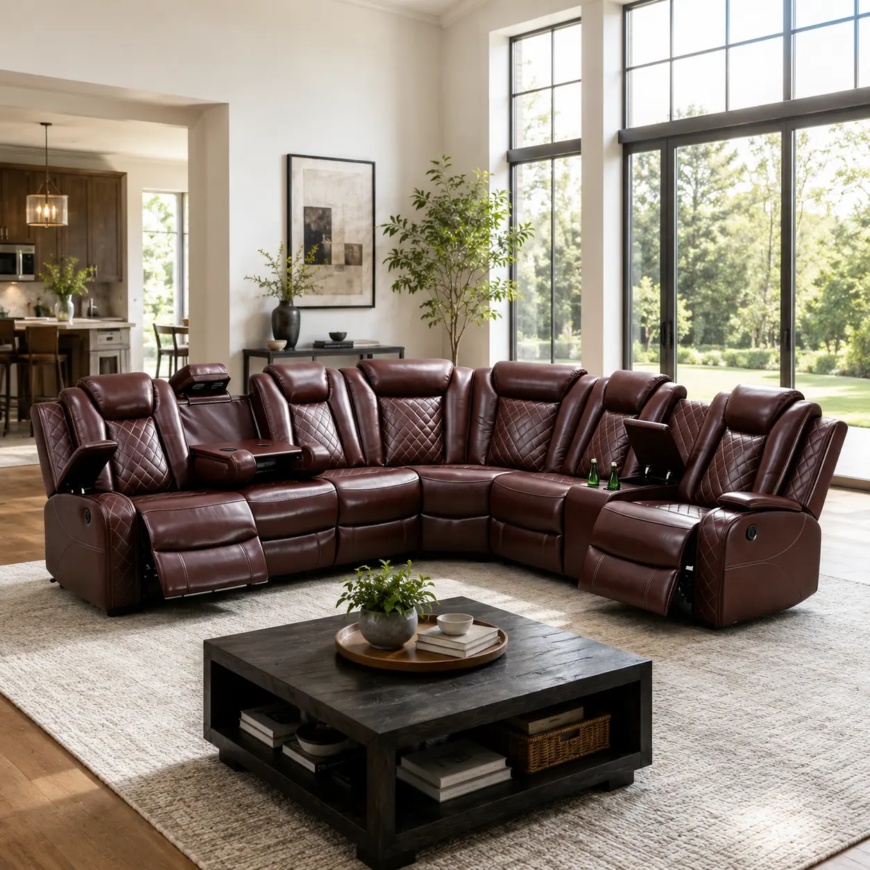 Red Breathable Leather 3-Piece Living Room Recliner Sofa Set uses soft breathable leather material. Smart reclining design and thick supportive cushions deliver full-body relaxation for movie nights and family leisure.