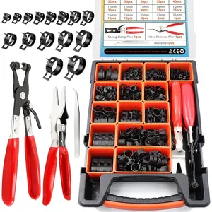 352Pcs Black Band Hose Clamps Set,15 Sizes (6-25mm) with 3,Tension Clamps for Fuel Lines,Vacuum,,Radiator