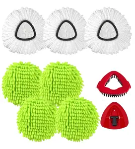 Mop Heads Replacements for OCedar EasyWring 1 Tank Spin Mop System, Mop Replace Head with 3 Microfiber Mop Head Refills, 4 Chenille Mop Pads,1 Scrub Brush, and 1 Mop Base Set Combo