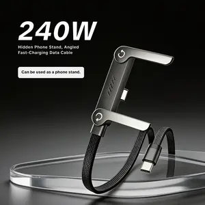 Hidden Phone Stand & 240W Fast Charging Cable — A 2-in-1 Combination of Charging Cord and Stand. Ultra-Fast Charging, Compatible with iPhone and Android Devices. Ideal for Gaming, In-Car Use, and Office Environments.