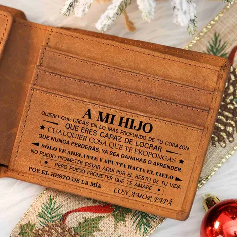 Cowhide Leather Engraved Men's Trifold Card Wallet - Chic, Stylish Wallet with Utility Pocket, Casual Family Gift from Dad/Papa to Son for 2026 Christmas, Birthday (Cyber Monday, Black Friday Deals)
